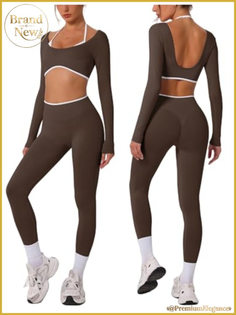 Seamless Long Sleeve Crop Top & Scrunch Butt Leggings Workout Set 2 Piece